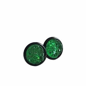 Ultraviolet Green Chunky Druzy Black Stud Earrings